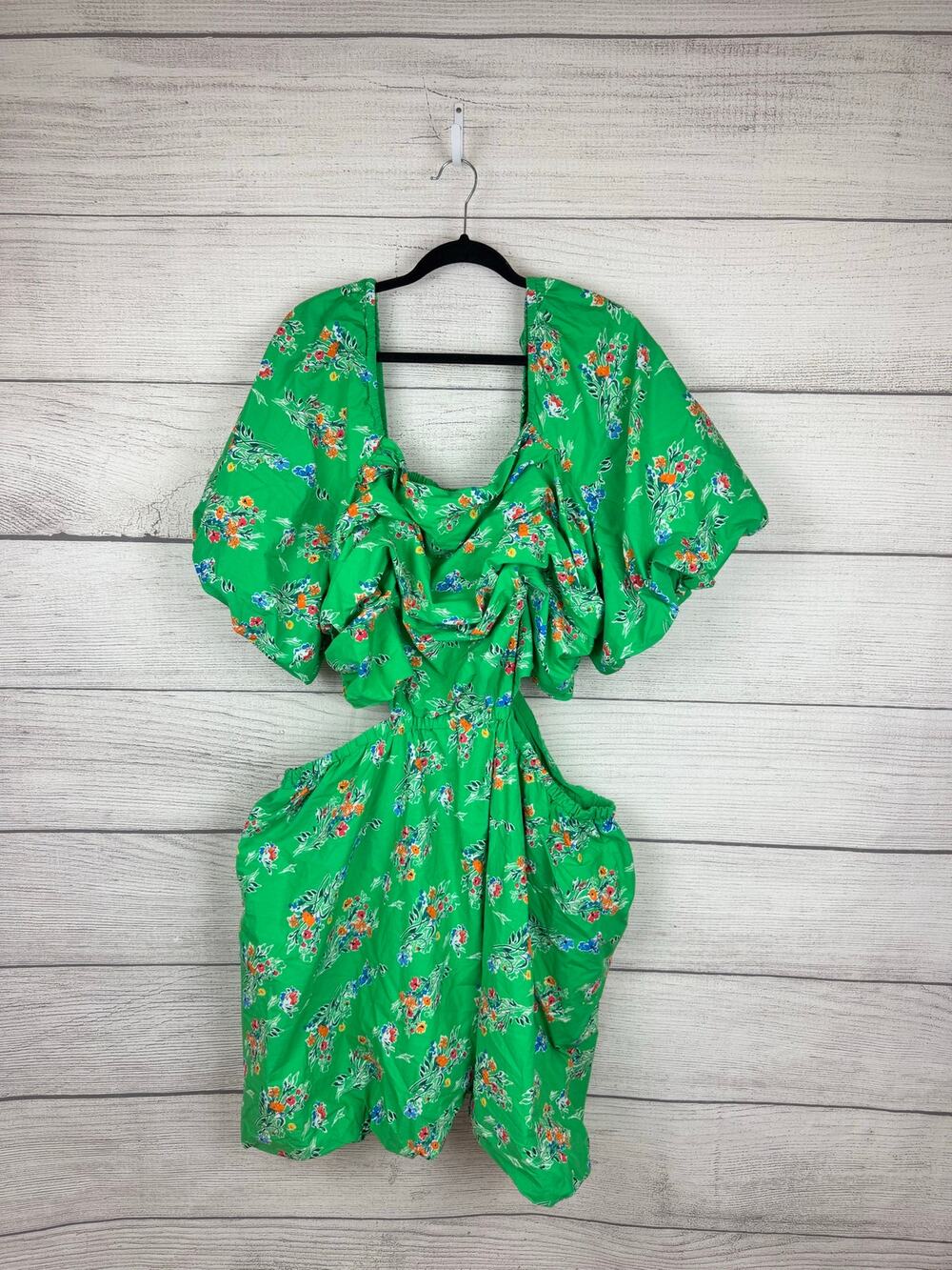 A New Day Plus Size Green Floral Cut Out Side Bubble Dress Size 3X